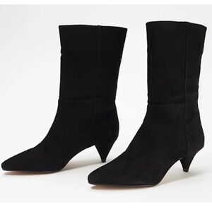 Vince Camuto Rastel Suede Mid Calf Kitten Block Heel Black Boots